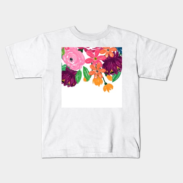 Boho Chic Watercolor Burgundy Pink Flowers Kids T-Shirt by NdesignTrend